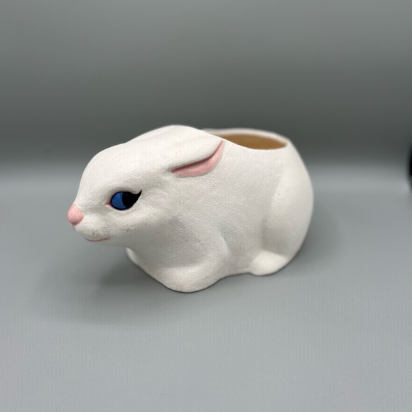 vintage ceramic white rabbit bunny planter decor - Picture 2 of 6
